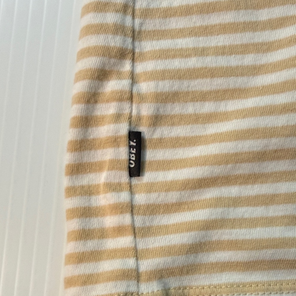 Obey, Striped Short-Sleeve Crew Neck T-Shirt - Cream/White - Picture 4 of 8